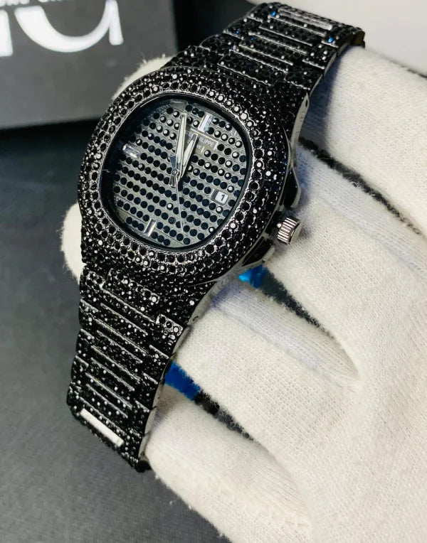 Blacked Iced Out Stain-less Steel Chain Watch